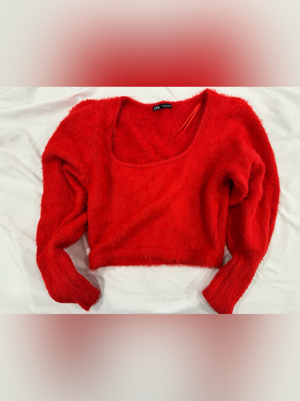 Zara Red Fuzzy Crop Sweater